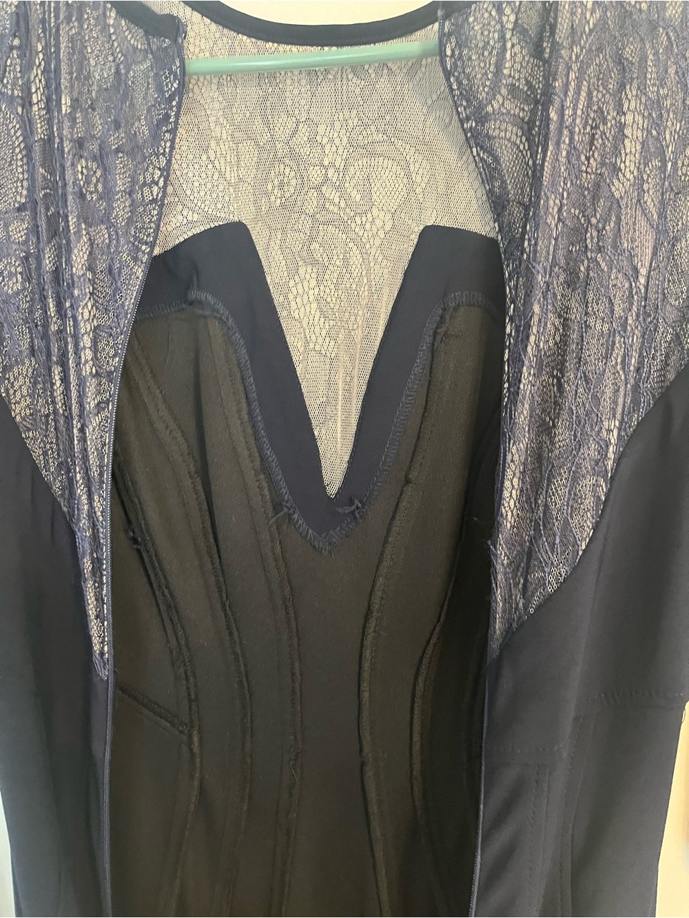 Betsy & Adam Navy Blue Lace Illusion Gown Formal Dress Mother of Bride Groom 4 - Picture 9 of 11